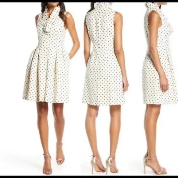 Harper Rose 🌹Golden Metallic Polka Dot Fit & Flare Sleeveless Dress w/Pockets - Picture 1 of 8